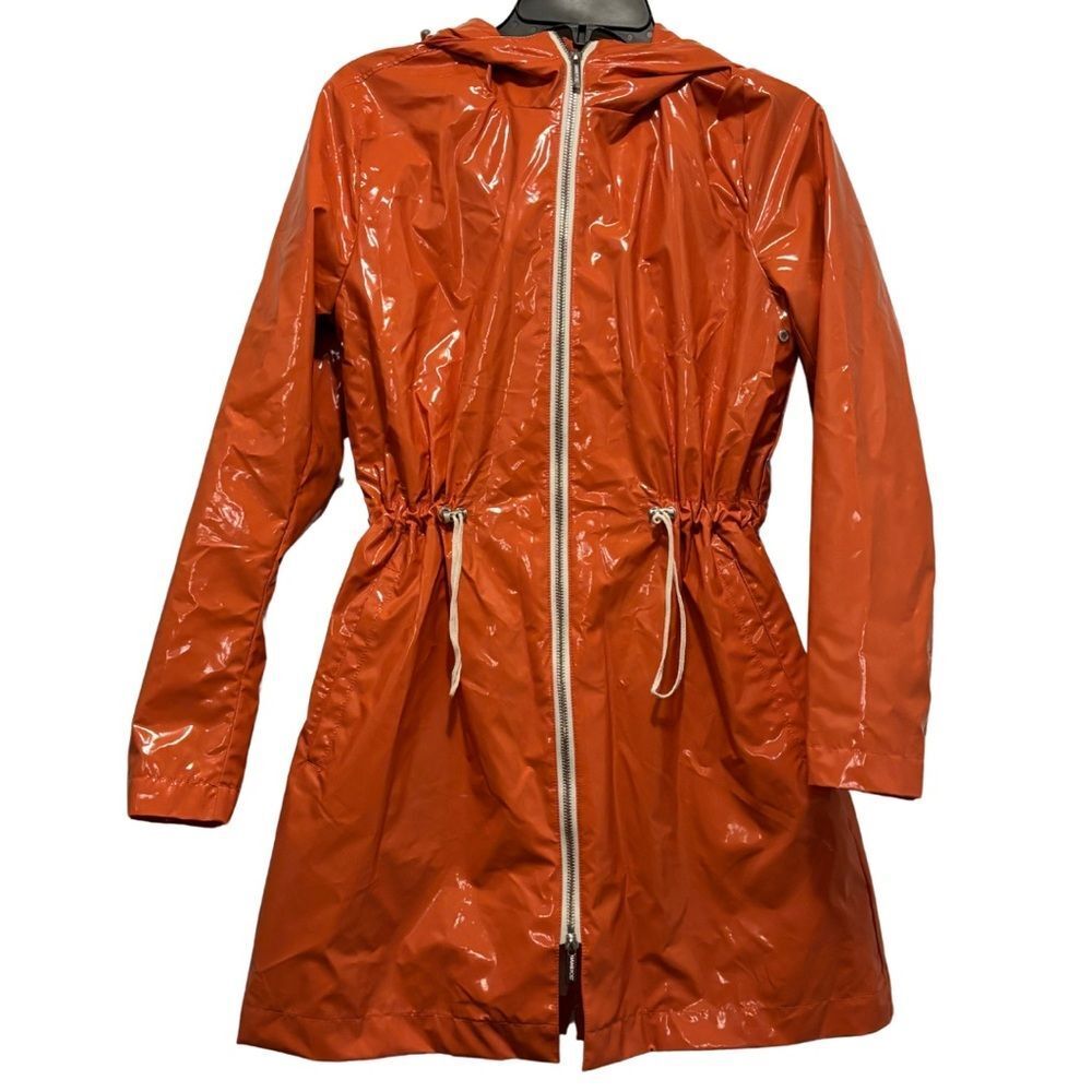 Jane Post Lightweight Rain Parka in Glossy Tangerine Orange